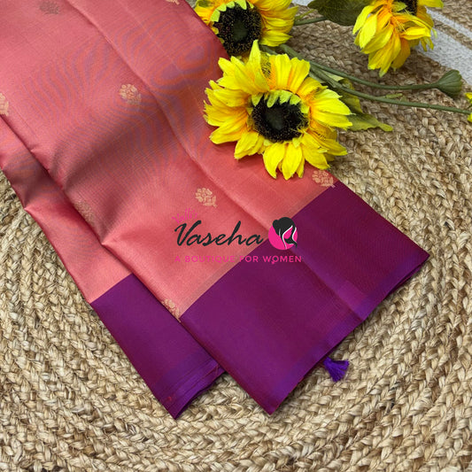 Half Mixed  Soft Silk Saree - Peach & Purple  - VVPSS073