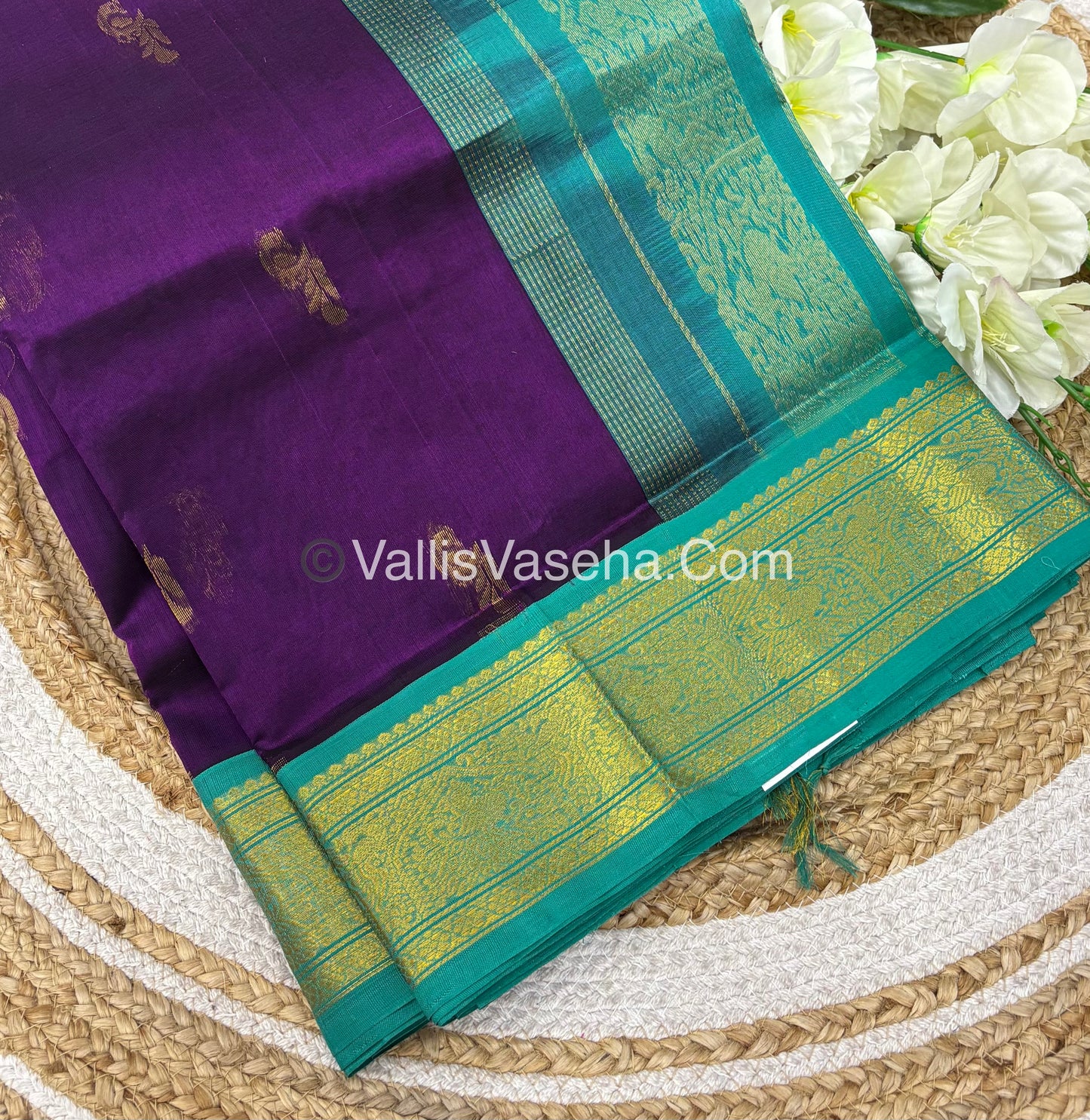 Pure Korvai Silk Cotton - Purple & Turquoise Blue - VVKSC025