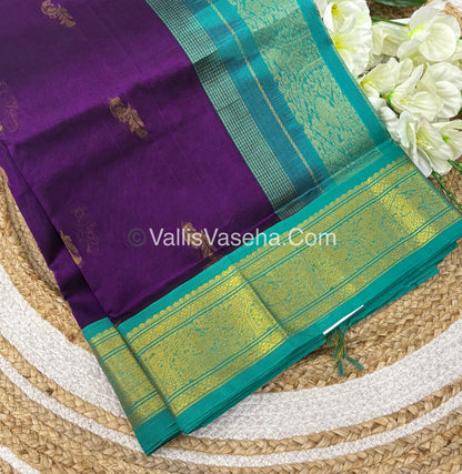 Pure Korvai Silk Cotton - Purple & Turquoise Blue - VVKSC025