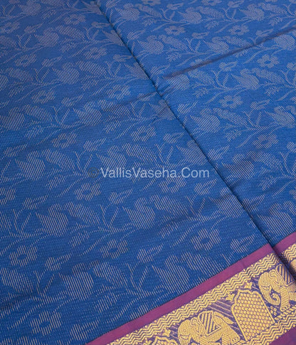 Semi Silk Cotton Saree - Dark Ramar Blue With Reddish Maroon Shade - VVSSC007