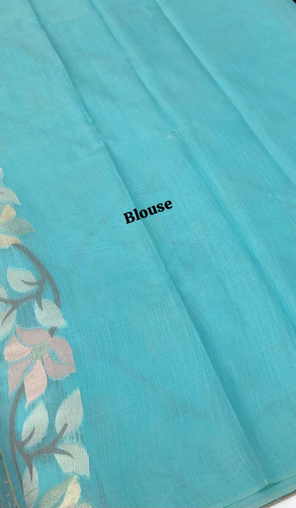 Semi Raw Silk with Jamdhani Design Weaving - Sea Blue Shade - VVRS001