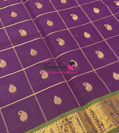 Semi Silk Cotton Saree - Checked Pattern with Butta  - VVSSC013