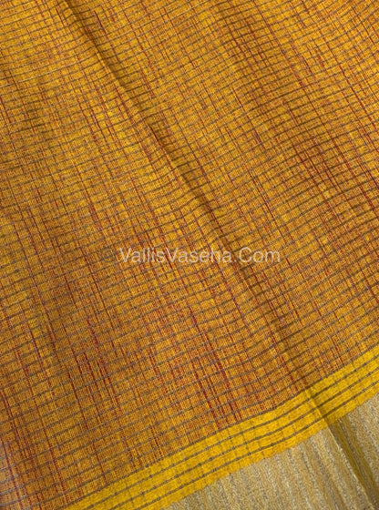 Light Weight Fancy Mixed Kota Cotton - Varli Design Printed Saree - Yellow Shade - VVKPC001