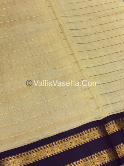 Pure Korvai Silk Cotton Saree - Cream and Wine Brown Shade - VVKSC020