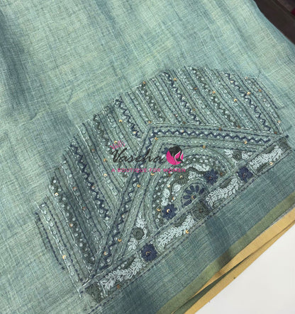 French Knot - Linen Tissue Saree - Blue Shade - VVLFN015