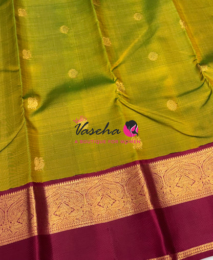 Pure Vintage Korvai Kanchipuram Silk Saree - Green With Maroon - VVPS102