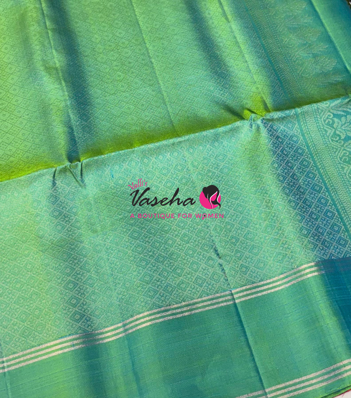Pure Soft Silk Saree  - Peach & Dual Tone Green Combo - VVPSS136