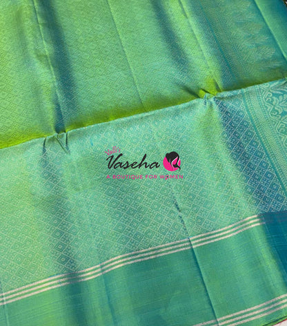 Pure Soft Silk Saree  - Peach & Dual Tone Green Combo - VVPSS136