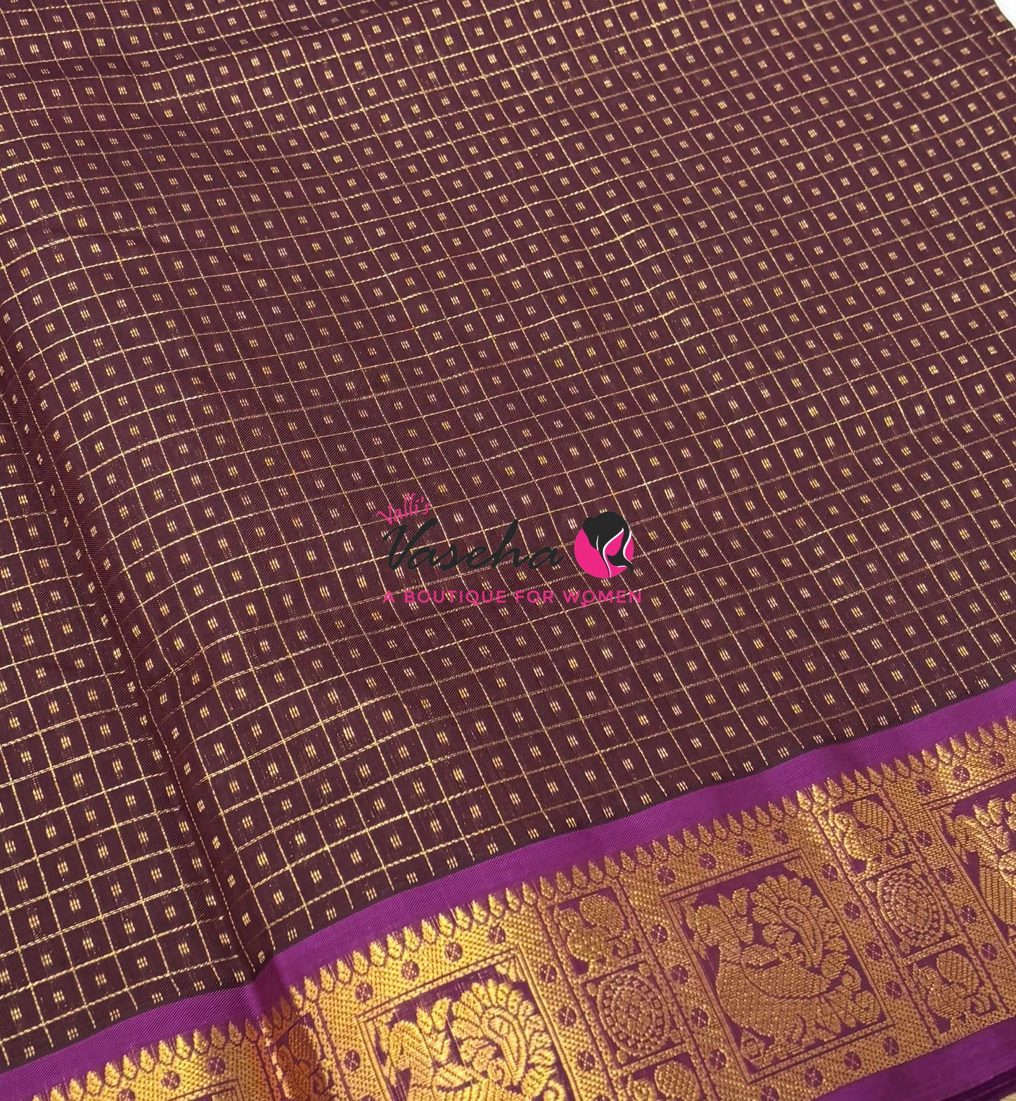 Pure Silk Cotton Saree - Brown With Pink - Lakshadeepam Design - VVPLD004