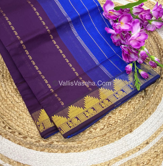 Semi Silk Cotton Saree - Dark Purple With Blue Shade - VVSSC005