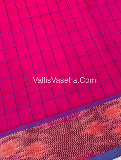 Semi Silk Cotton Saree - Pink & Green - VVSSC001