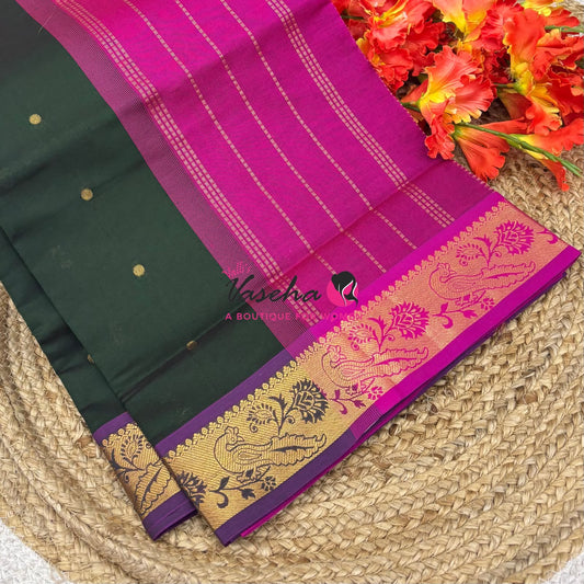 Semi Silk Cotton Saree - Small Round with Zari Butta  -  VVSSC014
