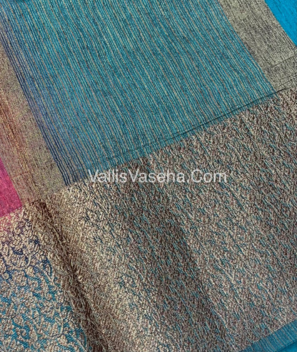 Bamboo Silk Saree - Pink with  Blue Shade - VVBSS010
