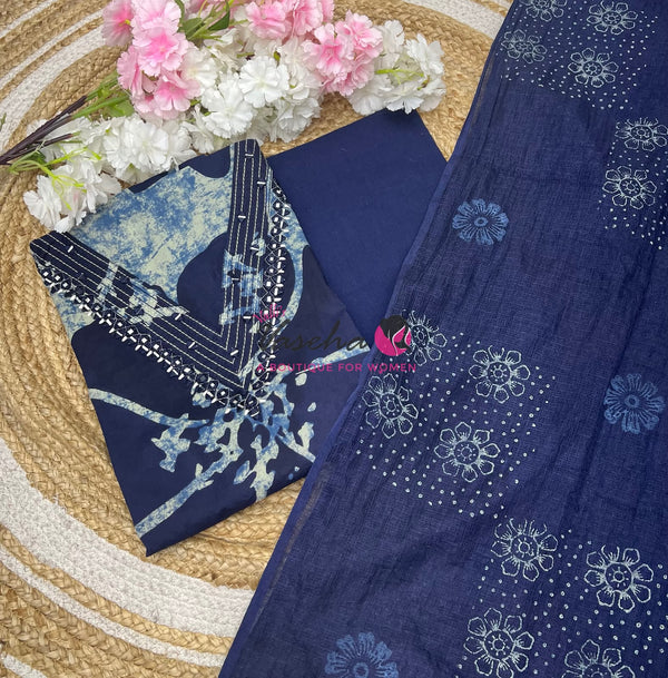 Unstitched Soft Cotton Material | Navy Blue Shade | VVUSM057