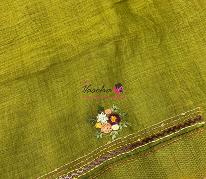 French Knot - Linen Tissue Saree - Green Shade - VVLFN018