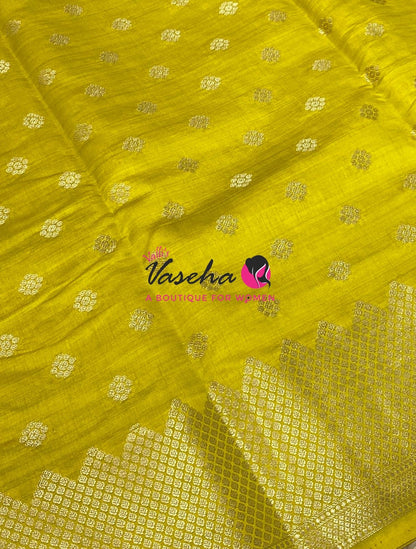 Semi Tussar Silk Saree | Lemon Yellow Shade |VVSTS057
