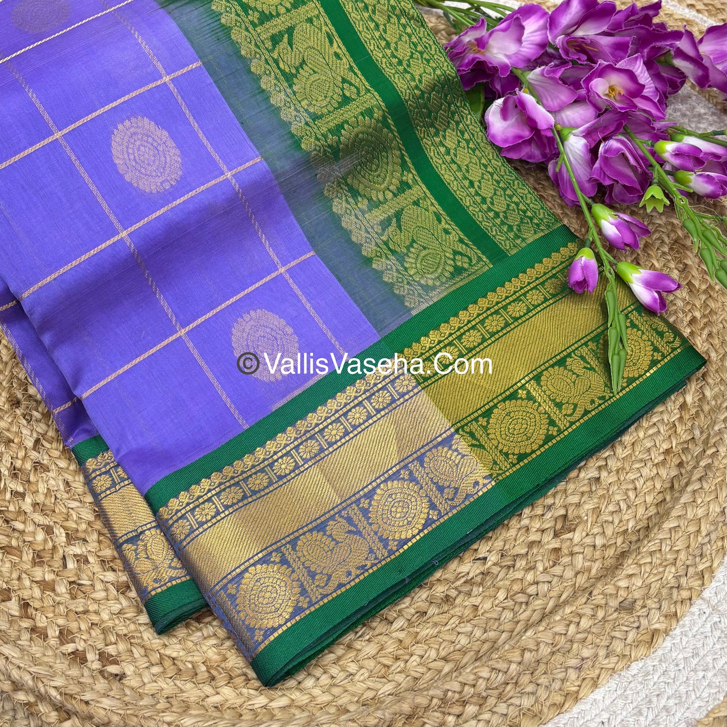 Pure Silk Cotton Saree - Mayil & Chakkaram Design - Lavender With Green Shade - VVMC001