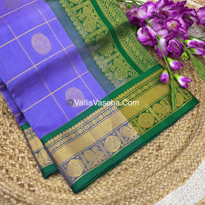 Pure Silk Cotton Saree - Mayil & Chakkaram Design - Lavender With Green Shade - VVMC001