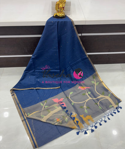 Semi Duppion Tussar Silk Saree | Blue Shade |VVSDT001