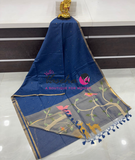 Semi Duppion Tussar Silk Saree | Blue Shade |VVSDT001