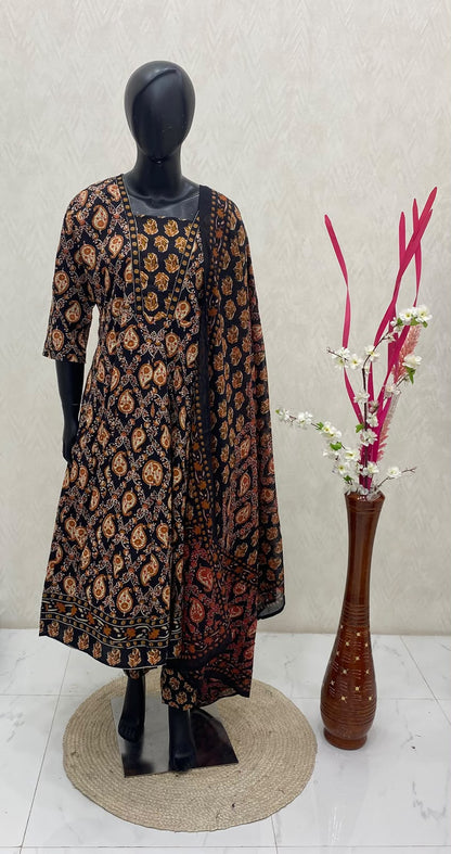 Ready Made | Semi Anarkali Set  (3pc)|Cotton |VVRMS030