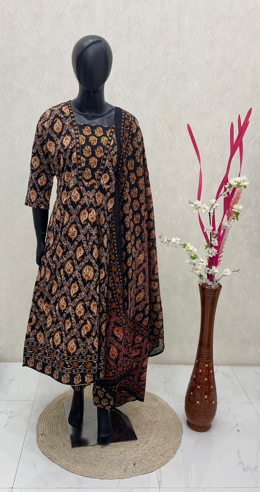 Ready Made | Semi Anarkali Set  (3pc)|Cotton |VVRMS030
