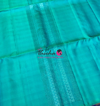 Pure Soft Silk Saree - Border Less - Turquoise Blue Shade - VVPSS081