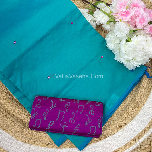 South Mixed Cotton - Mirror Work Embroidery - Double Tone Blue with  Purple - VVPCM002