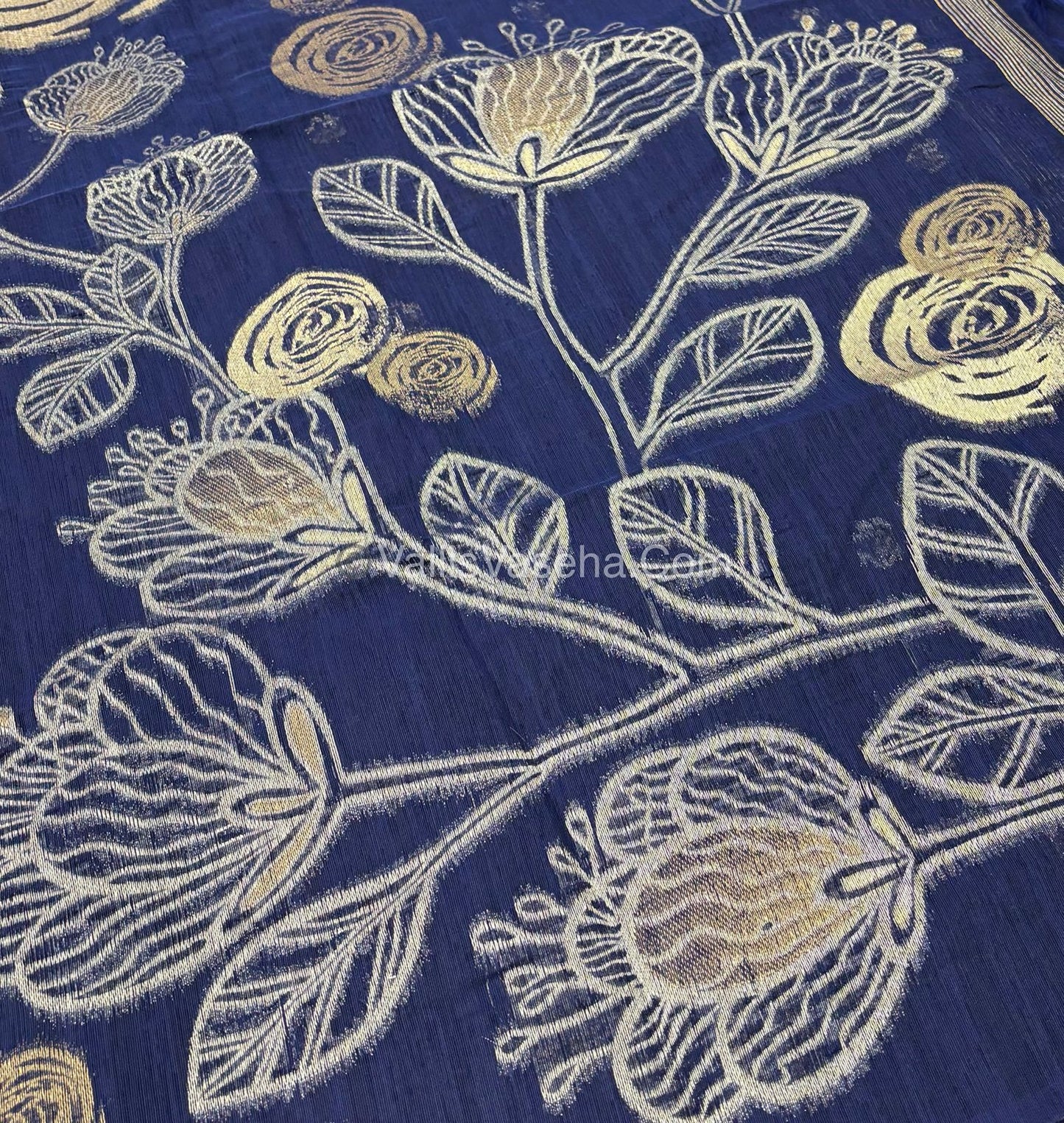 Linen Mixed Jute Silk Saree - Navy Blue Shade - VVLMJ002