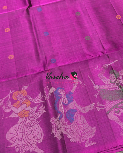 Pure Soft Silk Saree  - Purplish Pink With Yellow Combo - VVPSS139