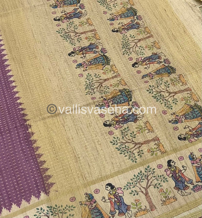 Semi Tussar Silk - Vairavoosi Design - Onion Pink & Cream Shade - VVSTS030