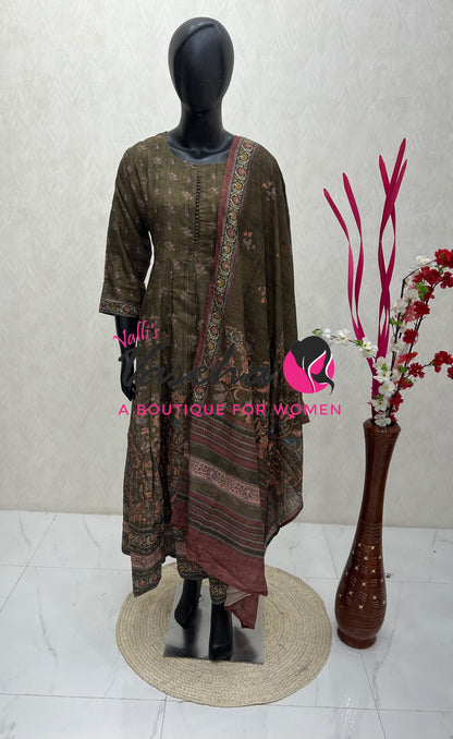 Ready Made | Anarkali |Long Gown & Duppatta (2pc) |Green - VVLGD001