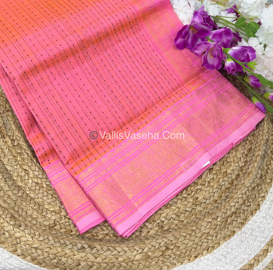Pure Silk Cotton Saree - Light Peach With Pink Shade - Lakshadeepam Design - VVPLD001
