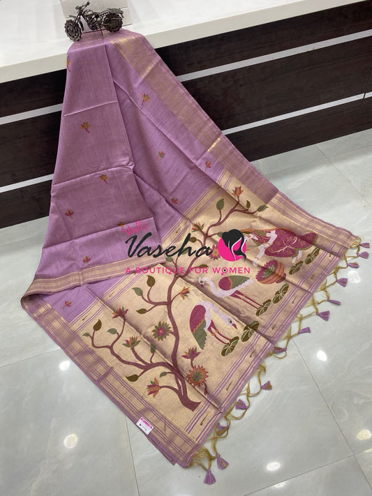 Muga Tissue Linen Saree - Lavender Shade - VVMLT002