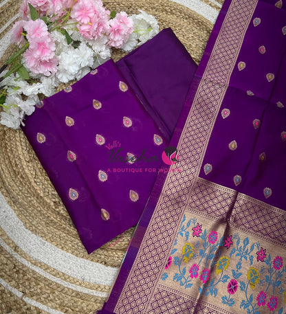 Unstitched Banarasi Soft Silk Material  | Purple | VVUSM050