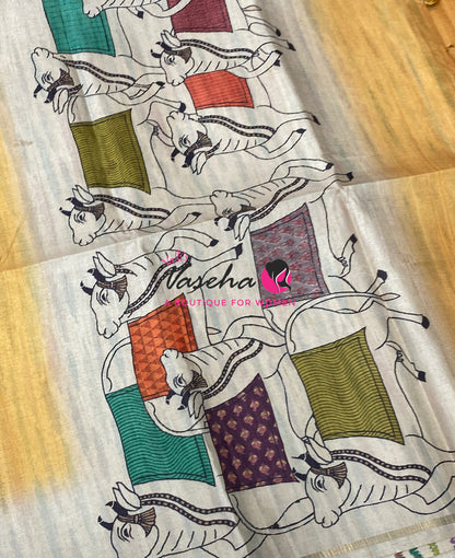 Semi Matka Tussar Saree - Pichwai Design - VVSMT003