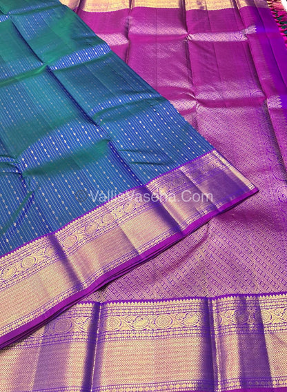 Pure Kanchipuram Silk Saree - Double tone Blue with Purple Combo - VVPS011