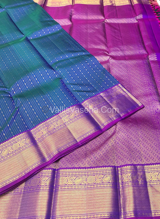 Pure Kanchipuram Silk Saree - Double tone Blue with Purple Combo - VVPS011