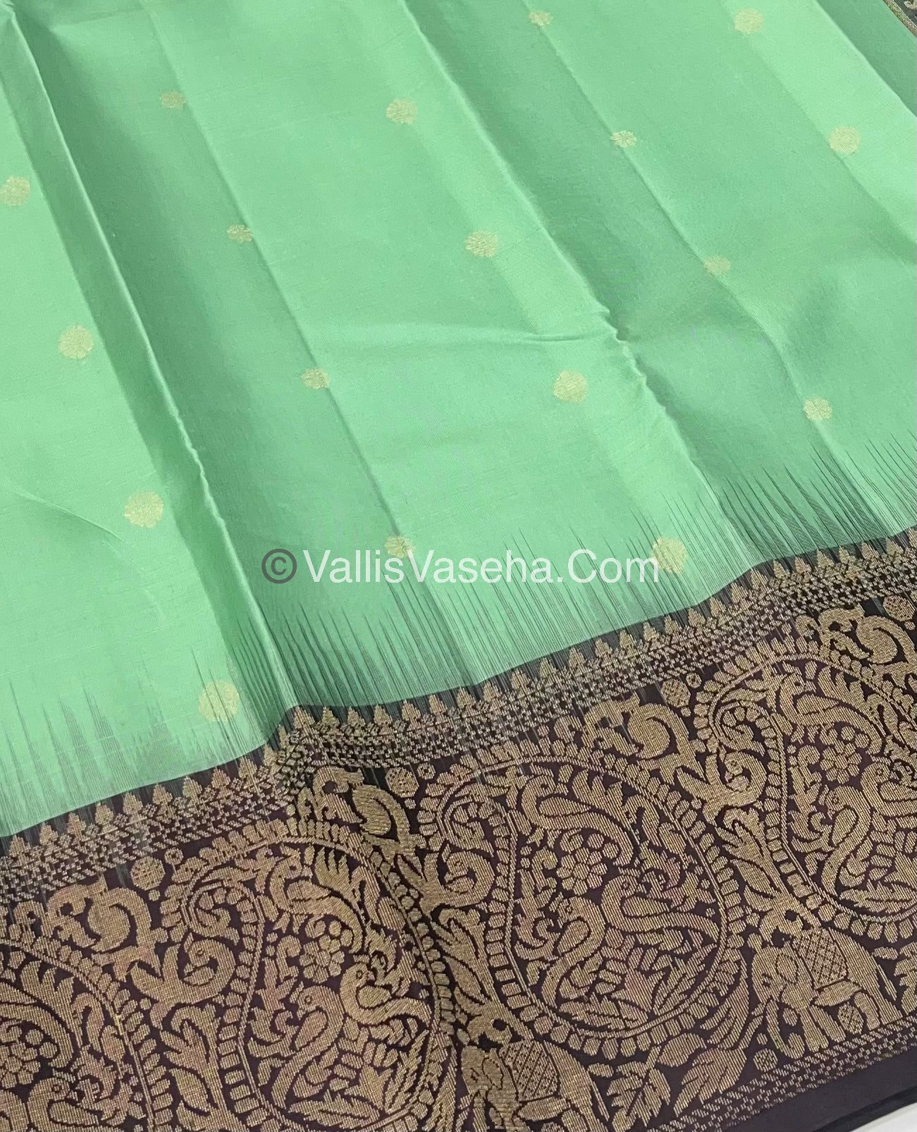 Pure Soft Silk Saree - One Side Border - Pastel Green & Coffee Brown Combo - VVPSS045