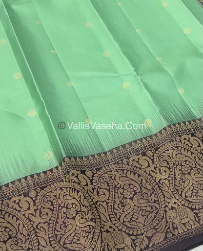 Pure Soft Silk Saree - One Side Border - Pastel Green & Coffee Brown Combo - VVPSS045