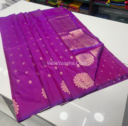 Semi Soft Silk - Peacock Butta Border - Purplish Pink Shade -VVSSS011