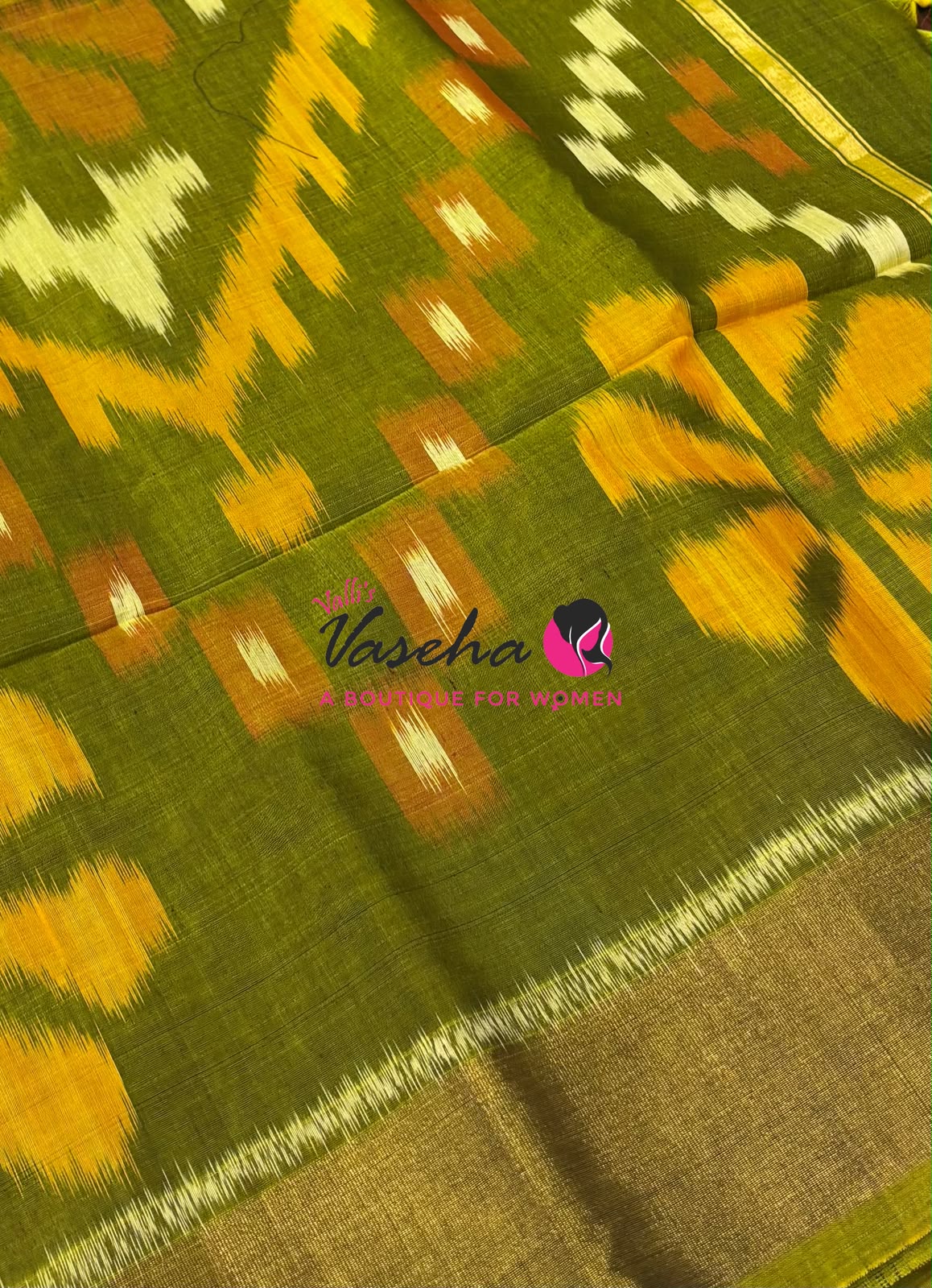 Pochampally Silk Cotton Saree - Green & Light Green Shade - VVPPS001