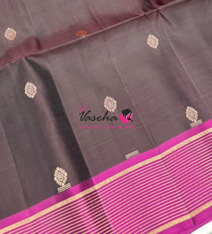Half Mixed  Soft Silk Saree - (1.75 warp)Brown & Pink  - VVPSS090