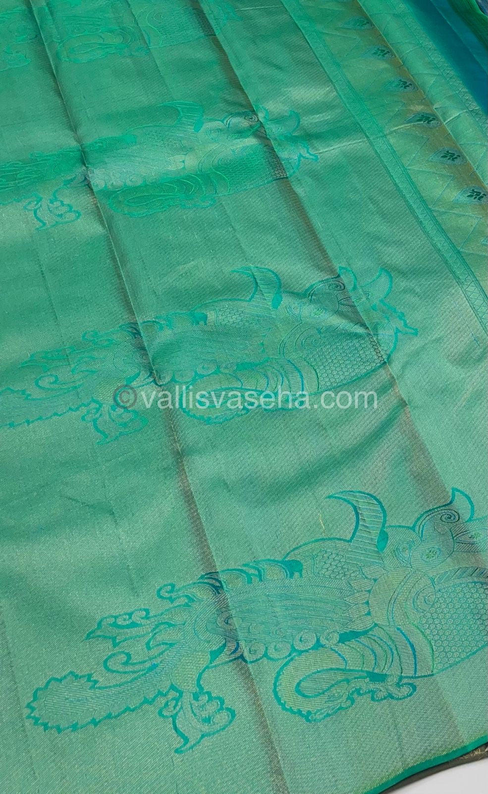 Pure Soft Silk Saree - Light weight - Greyish Green( Olive Green)  with Teal Greenish Blue shade - VVPSS025