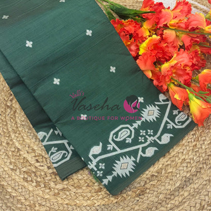 Semi Gicha Tussar Silk - Dark Green Shade - VVGTS002