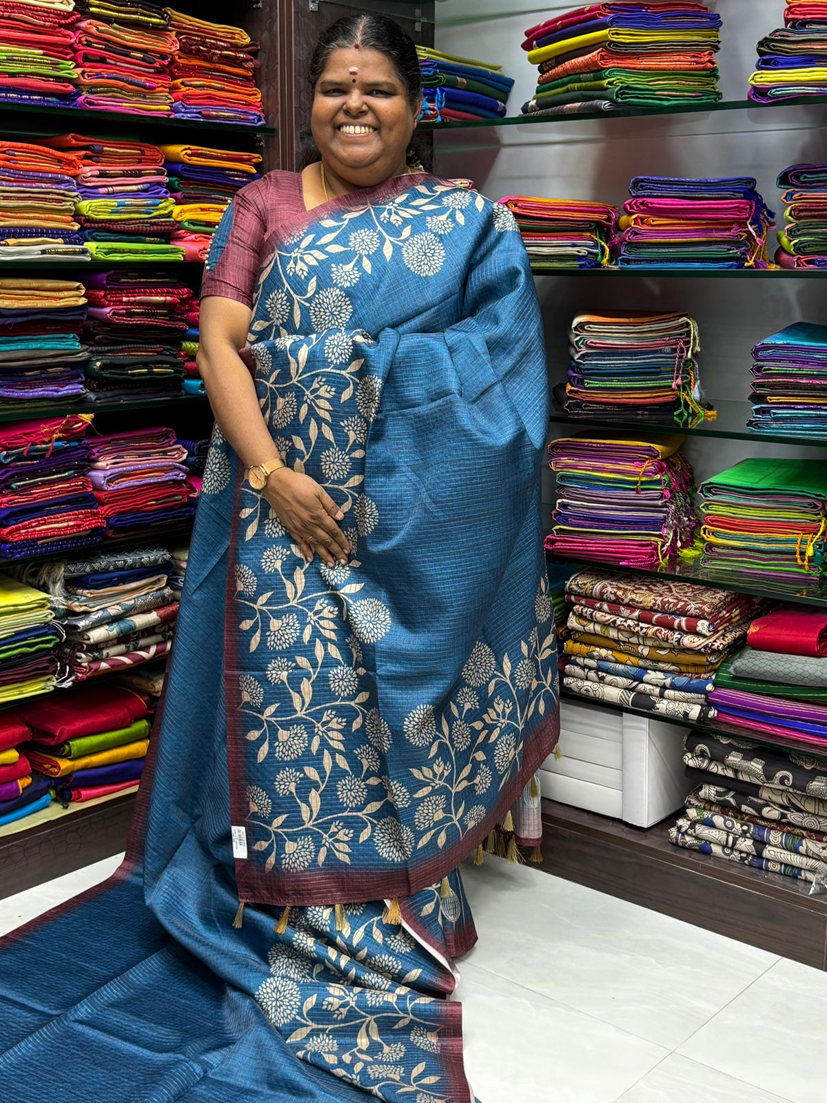 Art Tussar / Art Silk - Blue & Maroon Shade - VVATS002