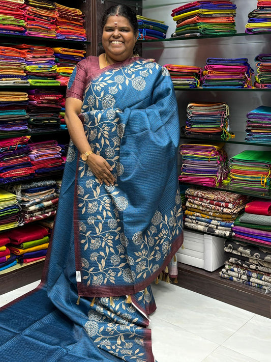 Art Tussar / Art Silk - Blue & Maroon Shade - VVATS002