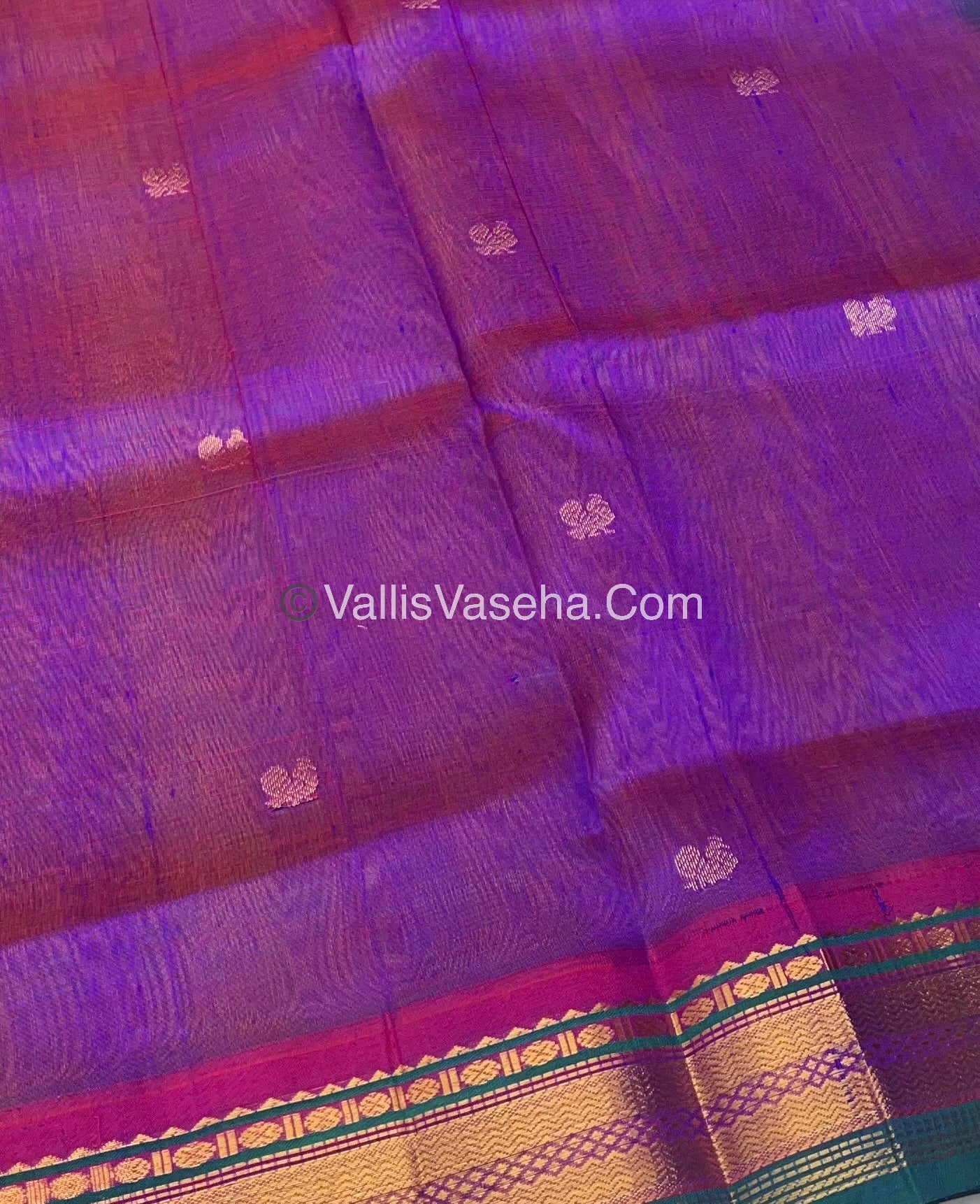 Pure Korvai Silk Cotton Saree - Sneha Green With  Purple Combo - VVKSC004