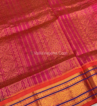 Pure Korvai Silk Cotton - Lavender with Peach  - VVKSC029