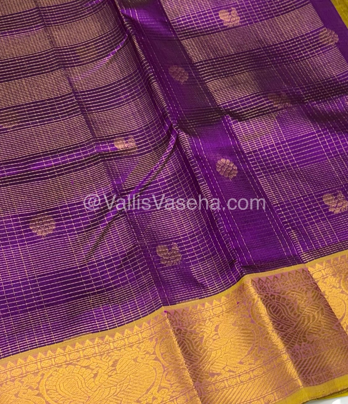 Pure Silk Cotton Saree - Vairavoosi checks - Mayil & Chakkaram - VVMCV002